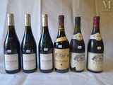 several bottles of wine are lined up on a table