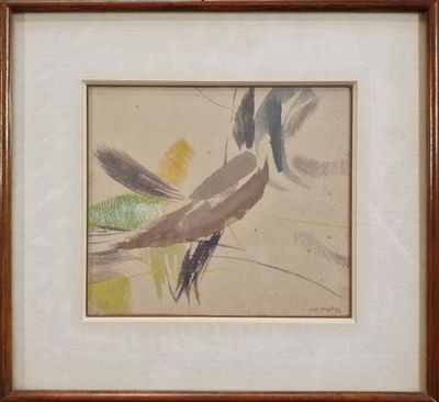 painting of a bird on a branch in a frame on a wall