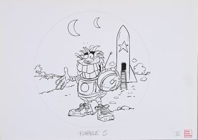 drawing of a cartoon character with a backpack and a knife