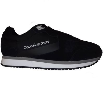 men ' s black sneakers with a logo on the side