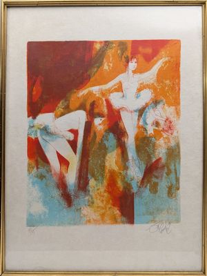 une image d'un tableau représentant une femme en robe rouge