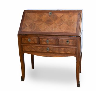 a wooden desk with drawers and drawers on top of it
