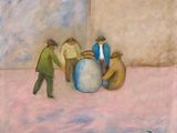 une image représentant un tableau où l'on voit un groupe d'hommes jouant d'un instrument de musique