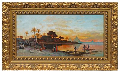 une image représentant un tableau représentant une scène de plage avec des bateaux et des personnes