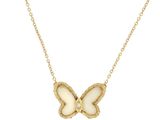 un collier en or avec un papillon blanc suspendu à une chaîne