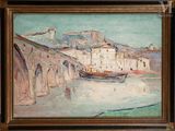 an image of a painting of a boat on a river