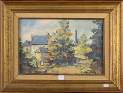 une image d'une peinture représentant une maison dans un bois