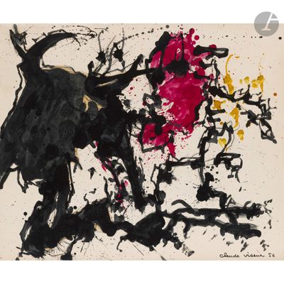 une image représentant un tableau représentant un taureau, peint en rouge et noir