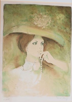 un tableau représentant une femme portant un grand chapeau