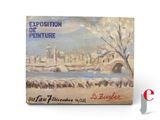 une image représentant un tableau représentant un paysage enneigé avec un pont