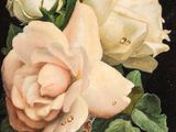 un tableau représentant deux roses dans un vase posé sur une table