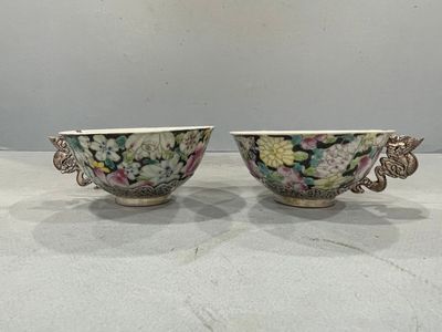 pair of antique chinese bowls with floral designs