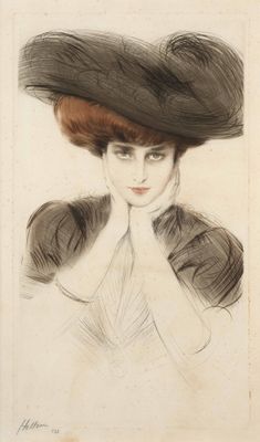 an image of a drawing of a woman with a large hat