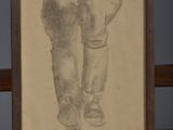 drawing of a pair of boots on a shelf in front of a painting