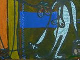a painting of a woman standing in front of a window