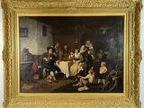 painting of a group of people sitting around a table in a room