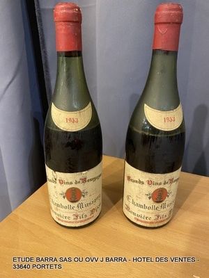 2 Bouteilles CHAMBOLLE-MUSSIGNY 1953 BOURGOGNE ROUVIERE FILS