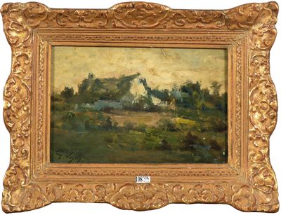 Huile sur toile marouflée sur panneau "Fermette".