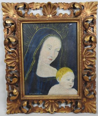 a painting of a woman holding a baby in a gold frame