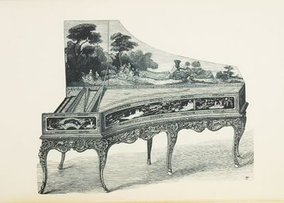a black and white drawing of a grand piano