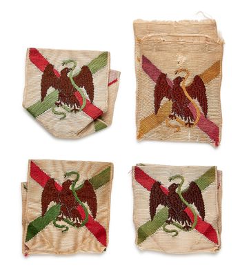four small bags with different designs on them on a white surface