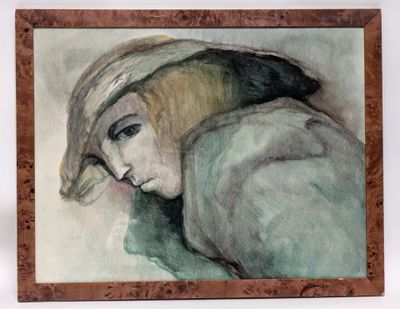 painting of a woman wearing a hat and a fur coat