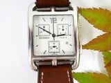 an image of a close up of a wrist watch with a leaf in the background