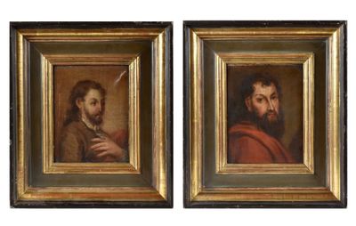 deux tableaux encadrés représentant Jésus et un homme barbu