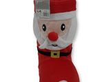 chaussette de Noël en peluche représentant le Père Noël, avec un bonnet rouge et une barbe blanche