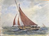 a painting of a sailboat on the water