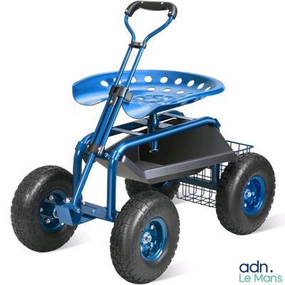 un chariot bleu surmonté d'un panier