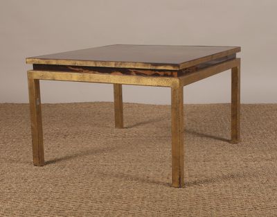 an image of a wooden table on a carpeted floor