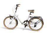 un vélo blanc avec un panier à l'arrière