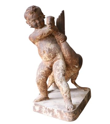 an image of a statue of a man holding a cat