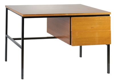 an image of a wooden desk with a drawer underneath it