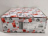 an open cardboard box with a red and white pattern on it