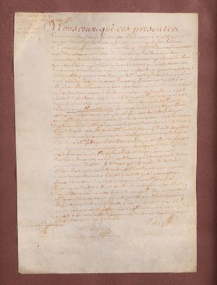 Acte de propriété sur parchemin, daté 1744, rédigé à l’encre…