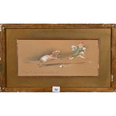 une image représentant un tableau où l'on voit une souris en train de poursuivre une autre souris avec une raquette de tennis