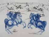 drawing of two men on horses in a field with a sky background