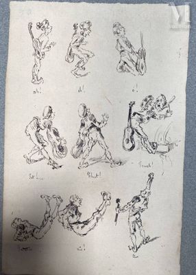 drawing of various poses of a man and woman on a sheet of paper