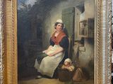 a painting of a woman sitting in a chair with a baby in her lap