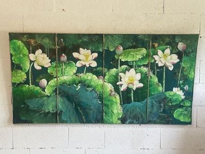 a painting on the wall of a room with a couch