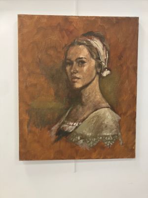 tableau représentant une femme portant un turban sur un fond marron