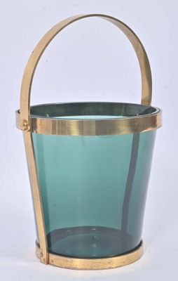 green glass and brass bucket with handle