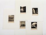 several black and white photographs of people in a boat on a body of water