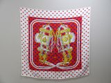 red and white scarf with two elephants and hearts on it