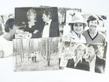several black and white photos of people and trees in the woods