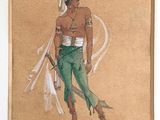 painting of a native man in a feathered headdress and feathered headdress