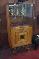 Meuble bar vintage en bambou et rotin - années 60 - orné d'u…