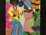 an image of a painting of two people playing guitar